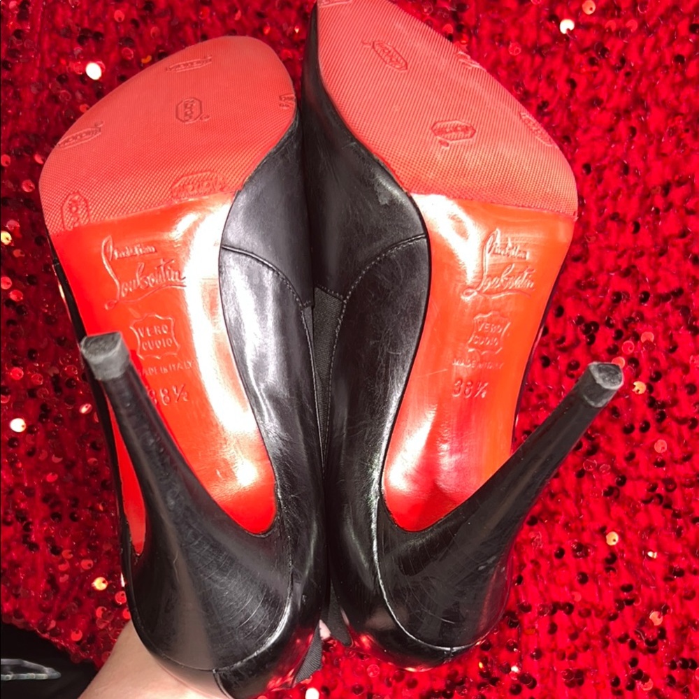 Christian Louboutins Ankle Booties Black Leather Red BottomsWomen's High Heels - Picture 11 of 13